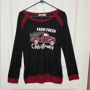 SOUTHERN GRACE  BLACK RED CHECKERED LONG SLEEVE CHRISTMAS TOP SIZE SMALL NEW